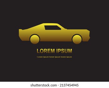 Classic sedan car icon vector, luxury car flat silhouette, gold color, isolated on black background.