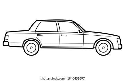 Classic sedan car illustration  - simple line art contour of vehicle.