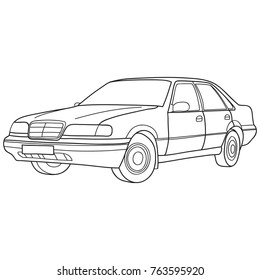 Classic sedan car. Vector doodle illustration