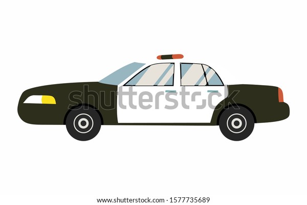 Classic sedan four wheels police patrol car\
for map design icon or educational book illustration. flat design\
style minimal vector\
illustration.