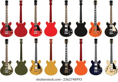 Classic Semi Acoustic Guitars Vector Models