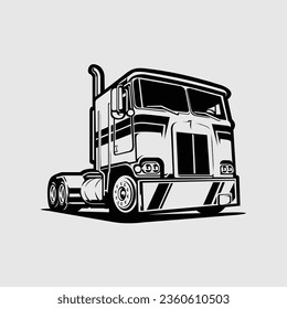 Classic Semi Truck Vector Monochrome Silhouette Isolated in White Background