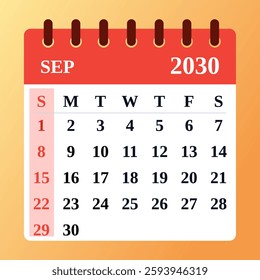 Classic September 2030 calendar with a neutral and professional style. Great for back-to-school organization, business planning, and goal setting