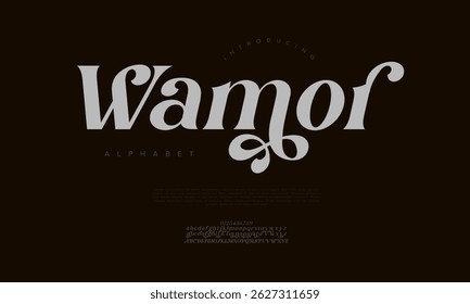 Fonte clássica serif com alças artísticas e swashes, ideal para a marca, editorial e embalagem criativa