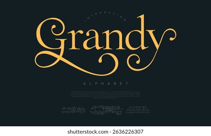Classic serif font with luxurious swashes and refined details, perfect for elegant headlines and stylish branding