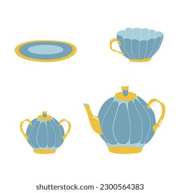 classic set in blue, gold tones in nautical style