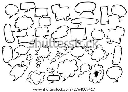 Classic set of hand drawn vector speech bubbles with clean and balanced shapes. Includes standard comic dialogue balloons.