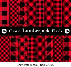 Classic Set Lumberjack Plaid Pattern in Red and Black. Template for Clothing Fabrics. Seamless Vector Pattern. 