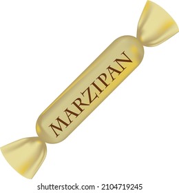 Classic shape of marzipan candy wrapped in packaging