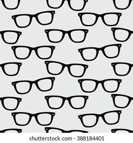 Classic shapes of glasses, Seamless vector illustration with retro black glasses silhouettes