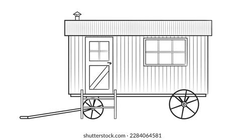 Classic shepherds hut - vector stock illustration of a mobile cottage