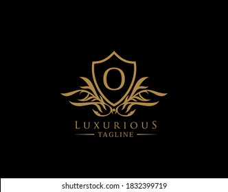 Classic Shield Logo With O Letter. Elegant Shield badge With Floral Shape perfect for fashion, Boutique, Jewelry, Hotel, Restaurant.