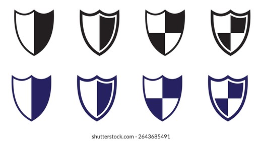 Classic Shield Logo Vector Stock Art. Protection symbols. Black and blue shields collection isolated signs on white background.