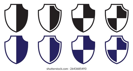 Classic Shield Logo Vector Stock Art. Protection symbols. Black and blue shields collection isolated signs on white background.