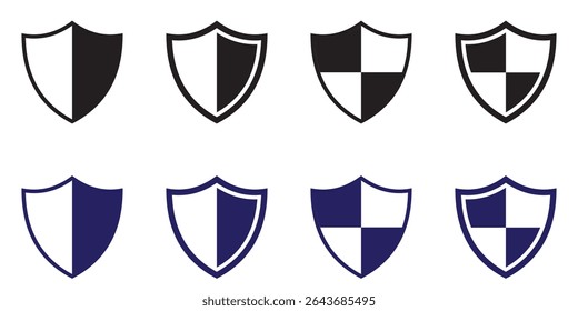 Classic Shield Logo Vector Stock Art. Protection symbols. Black and blue shields collection isolated signs on white background.