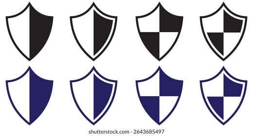 Classic Shield Logo Vector Stock Art. Protection symbols. Black and blue shields collection isolated signs on white background.