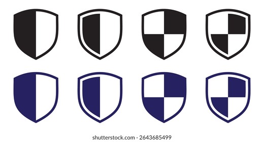Classic Shield Logo Vector Stock Art. Protection symbols. Black and blue shields collection isolated signs on white background.