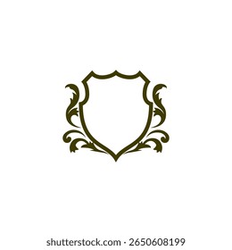 Logo do vetor do esboço do escudo clássico com o elemento graved