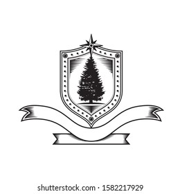 Classic Shield and Tree and Star and ribbon logo template. 