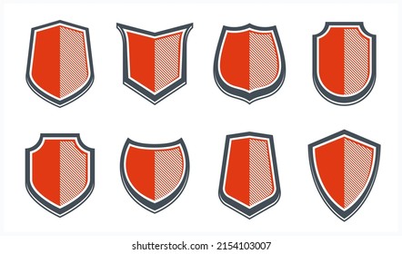 Classic shields vector set, ammo emblems collection, defense and safety icons, empty and blank design elements.