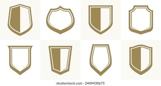 Classic shields vector set, ammo emblems collection, defense and safety icons, empty and blank design elements.