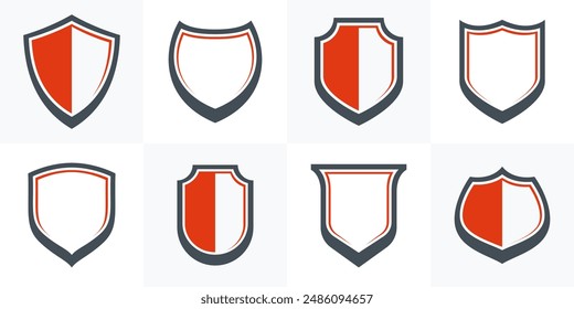 Classic shields vector set, ammo emblems collection, defense and safety icons, empty and blank design elements.