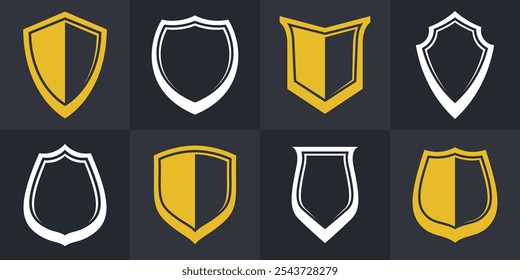 Classic shields vector set, ammo emblems collection, defense and safety icons, empty and blank design elements.