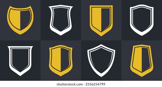 Classic shields vector set, ammo emblems collection, defense and safety icons, empty and blank design elements.