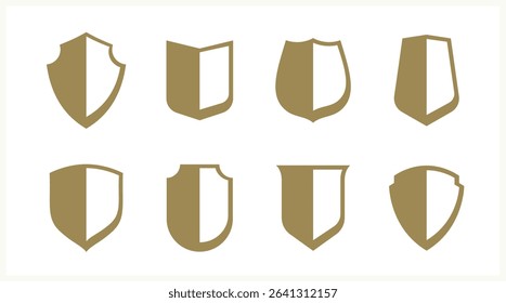 Classic shields vector set, ammo emblems collection, defense and safety icons, empty and blank design elements.
