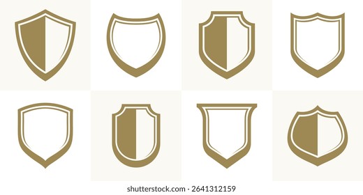 Classic shields vector set, ammo emblems collection, defense and safety icons, empty and blank design elements.