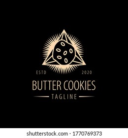 Classic shinning triangle Butter Cookies logo icon vector template on black background