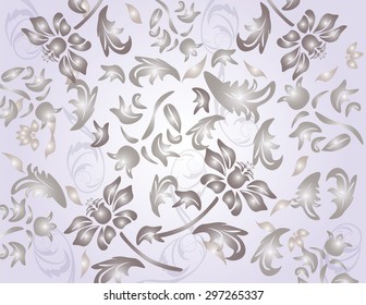 Classic shinny flower ornament pattern on purple background. Vector 