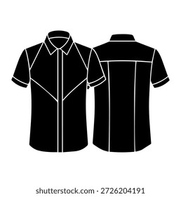 Camisa de Botón de manga corta clásica con detalle de canesú geométrico Ilustración vectorial de silueta para un diseño de ropa formal y casual