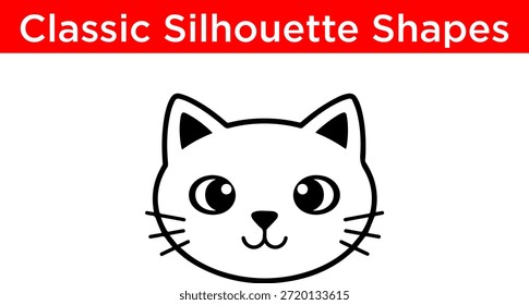 Face de gato silhueta clássica isolado no fundo branco