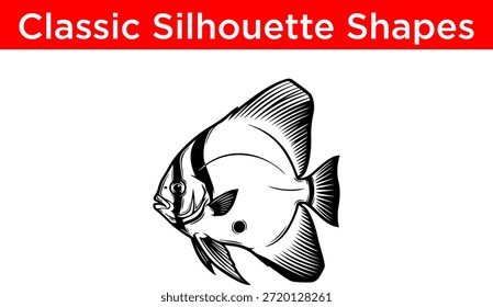 Peces de silueta clásica aislados sobre fondo blanco