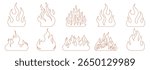Classic silhouette flame or fire set, tribal tattoo ornament collection, fire flames vector icons and clipart, wildfire frame border template, on transparent background