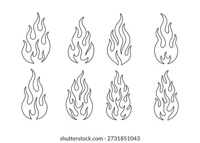 Chama de silhueta clássica, estilo da velha escola. Fogo preto colocado isolado no fundo branco. Antiga escola e tatuagem retrô, estilo neotribal. Fogo minimalista e elegante. Coleção de blaze gráfico vetorial.