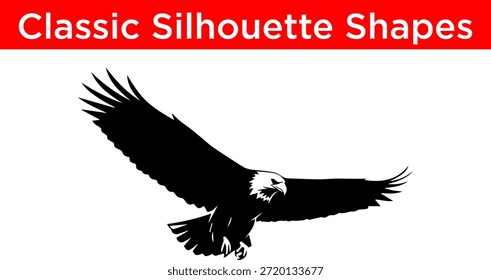 Klassische Silhouettenformen: fliegender Adler einzeln auf weißem Hintergrund