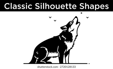 Silhueta clássica lobo uivando isolado no fundo branco