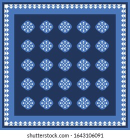 Classic silk scarf pattern with triangle and circle element on blue