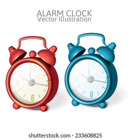 Classic silver alarm clock with bells on top,  vector illustration