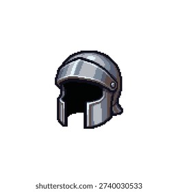Classic silver disk flying saucer with red lights designed in 16-bit pixel art style
