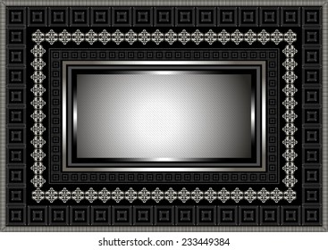  Classic silver frame with geometric ornament on black background 