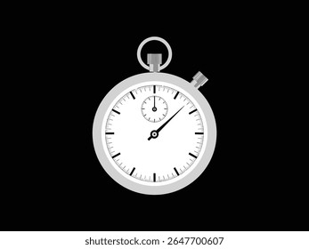 Classic Silver Stopwatch on Black Background, Time Measurement Vector