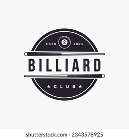 Classic Simple badge billiard logo, billiard club vector design on white background