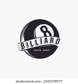 Classic Simple badge billiard logo, billiard club vector design on white background