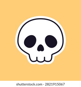 A classic, simple white human skull with dark hollow eyes. Flat vector die-cut sticker design for Halloween.