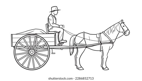 Classic single horse cart - vector stock illustration