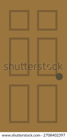 A classic six panel wooden interior door shown front facing with a round knob on the right.