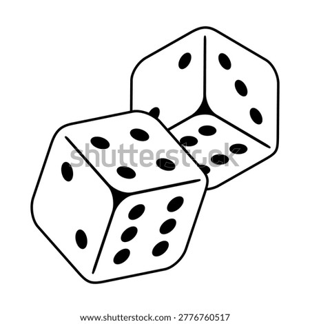 Classic six sided dice in ivory with black numbered dots outline vector Foto stock © 